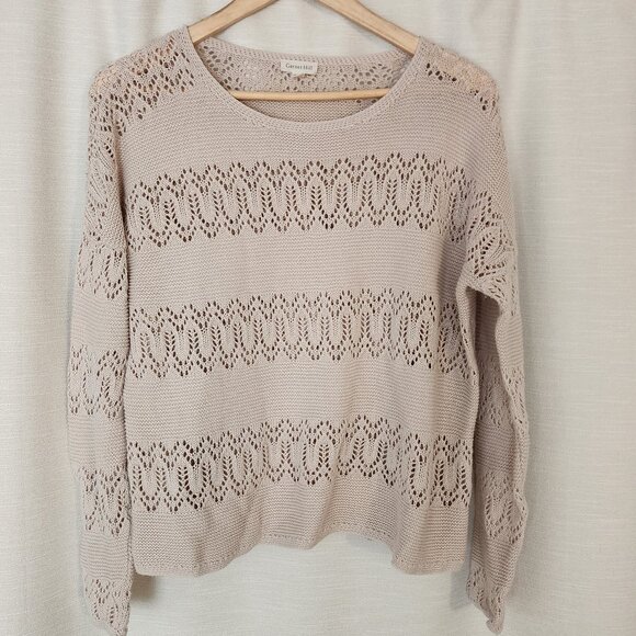 Garnet Hill Linen & Organic Cotton Pullover Sweater Size Small Ivory Cream Knit - Picture 3 of 7